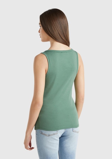  Kadın Açık Yeşil %100 Pamuk Ucu Logo İşlemeli Slim Fit Yuvarlak Yaka Atlet