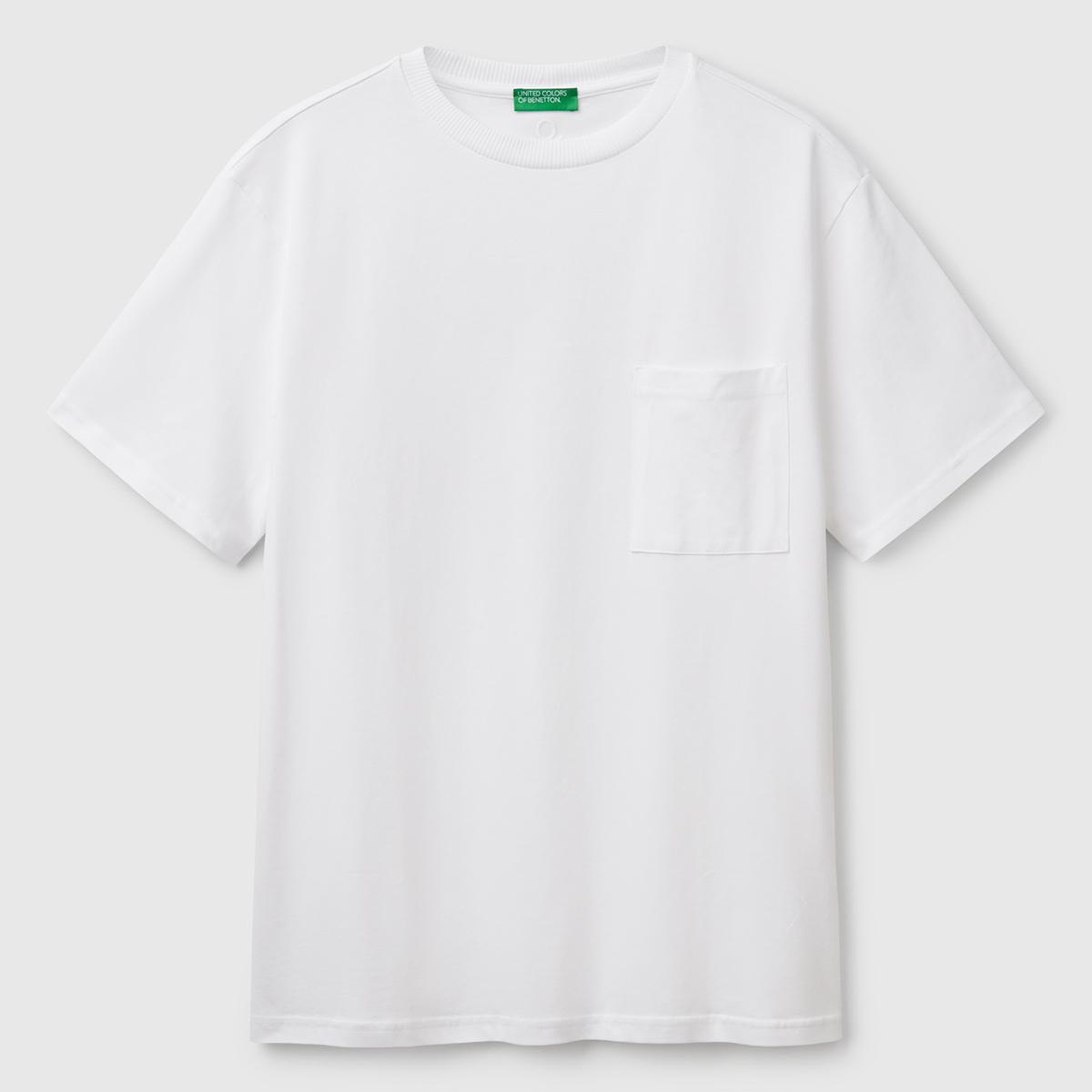Erkek Beyaz %100 Pamuk Yama Cep Detaylı Oversize T-Shirt