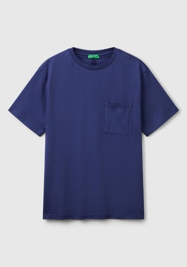  Erkek Lavanta Mavisi %100 Pamuk Yama Cep Detaylı Oversize T-Shirt
