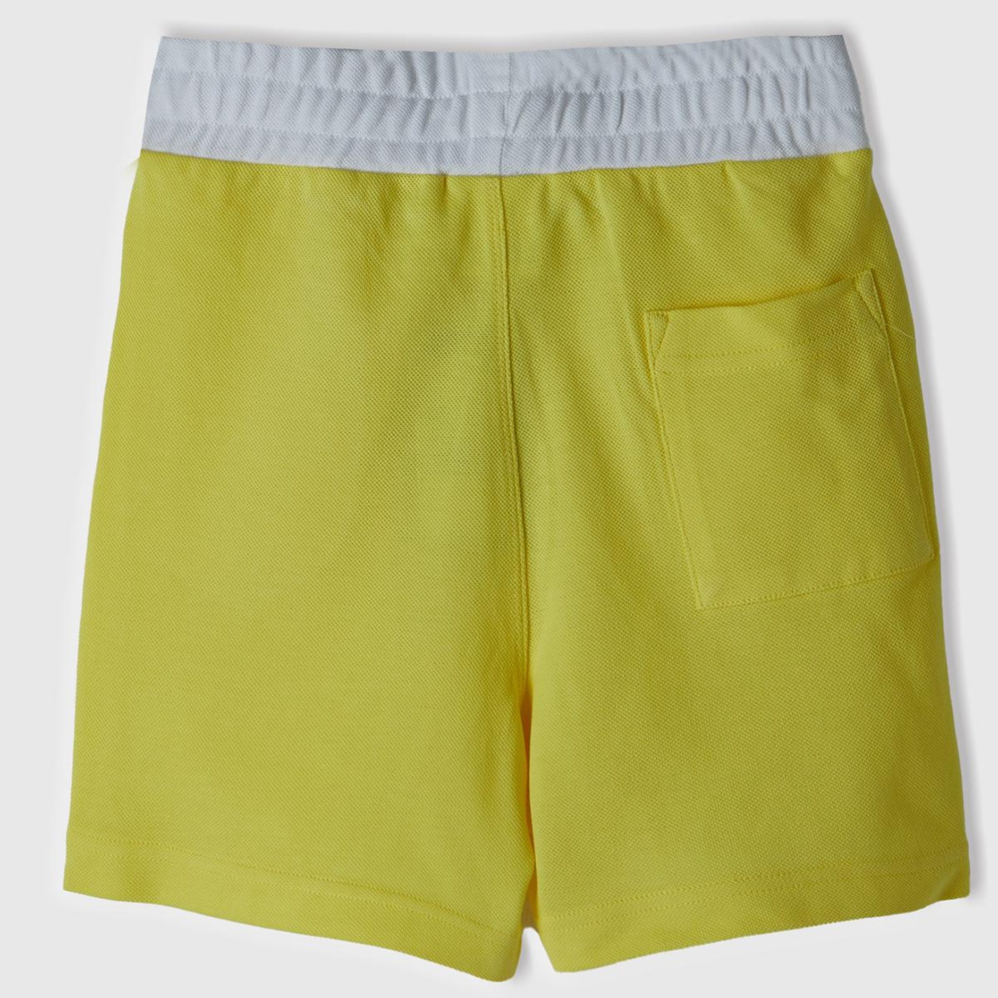 Erkek Çocuk Neon Sarı Beli Büzgülü ve Logo Baskılı Arkası Tek Cepli Pike Polo Şort