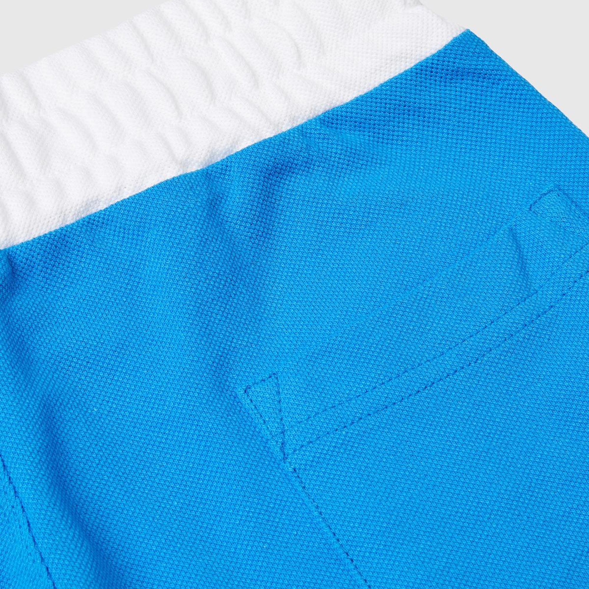 Erkek Çocuk Saks Mavi Beli Büzgülü ve Logo Baskılı Arkası Tek Cepli Pike Polo Şort