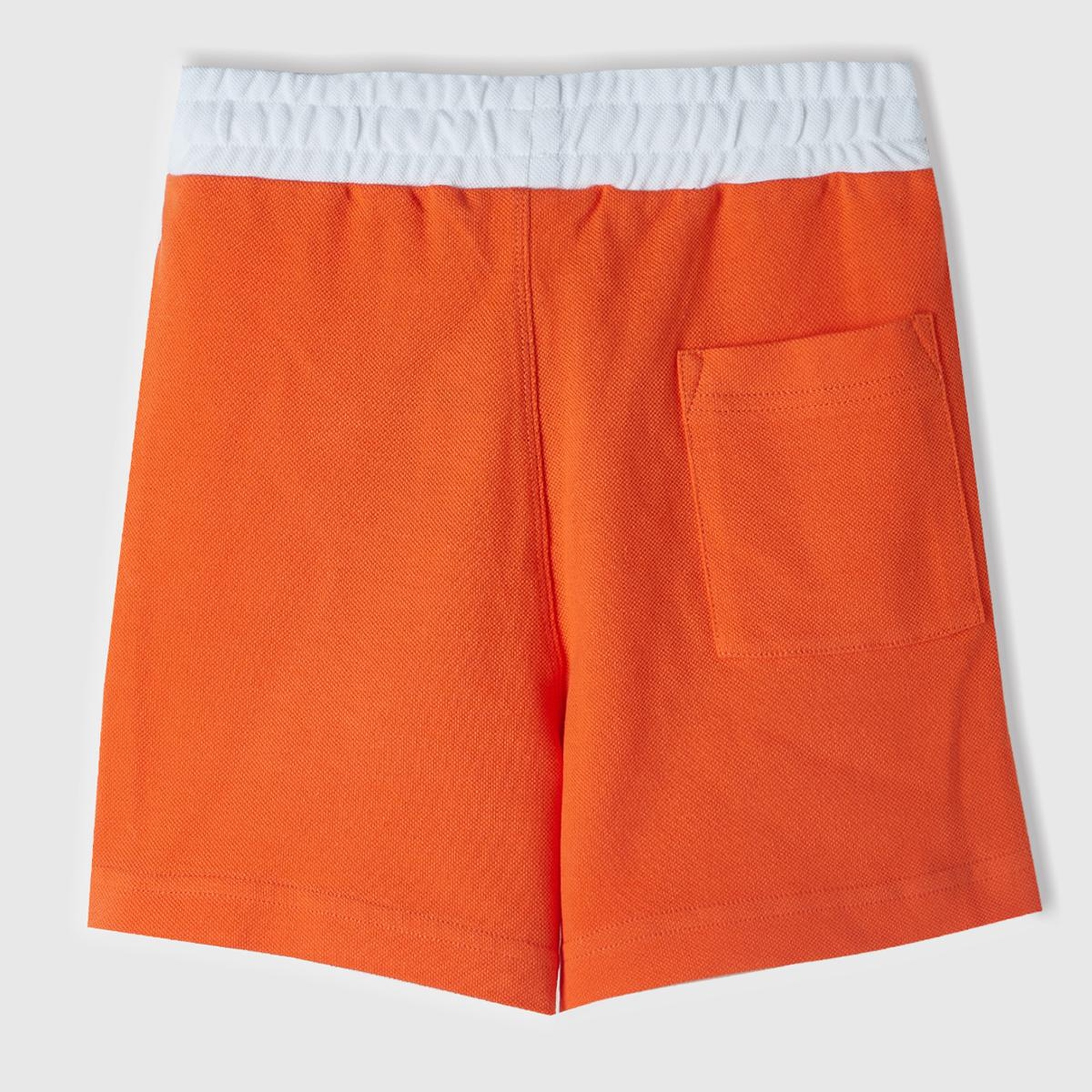 Erkek Çocuk Turuncu Beli Büzgülü ve Logo Baskılı Arkası Tek Cepli Pike Polo Şort