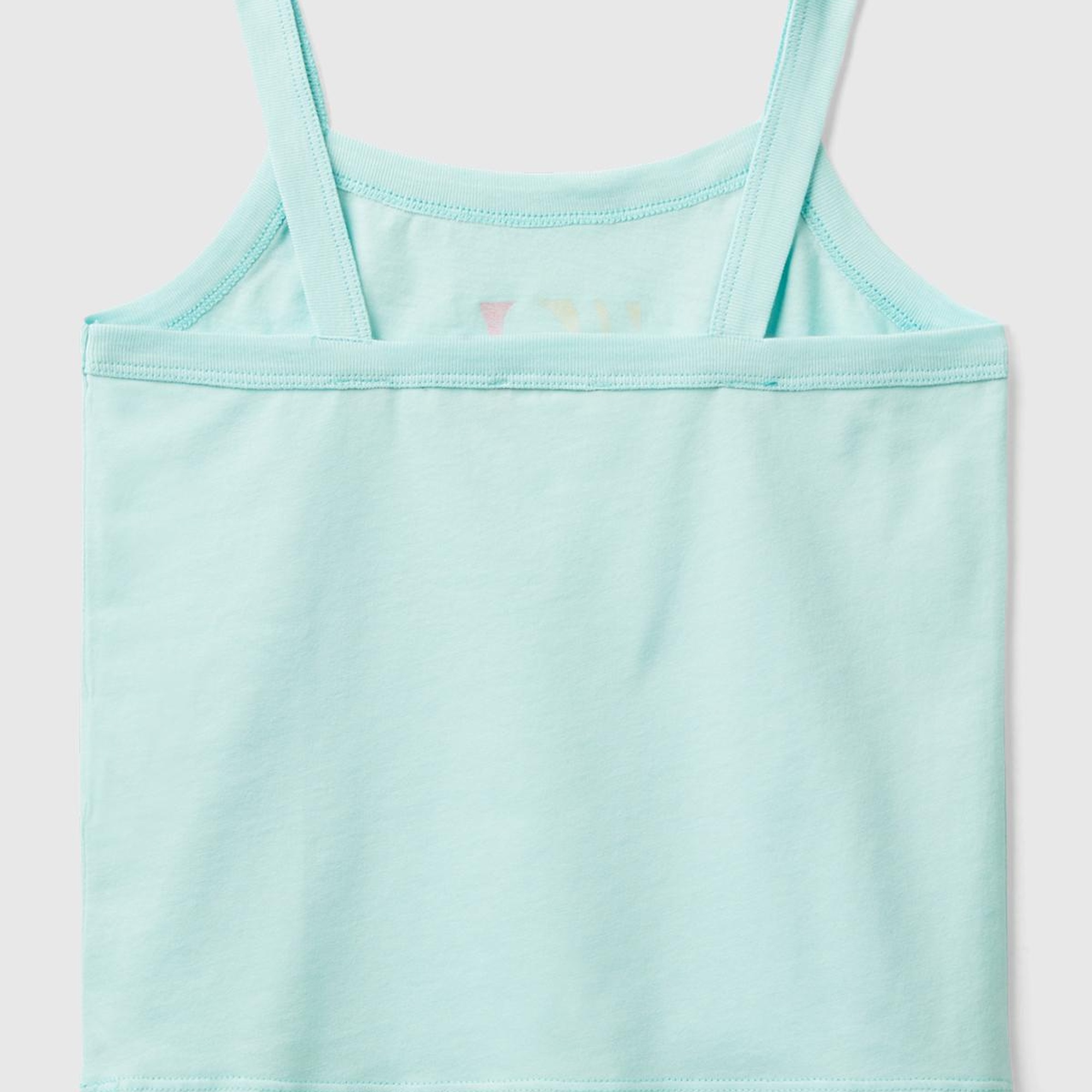 Kız Çocuk Su Yeşili Simli Logo Baskılı İnce Askılı Atlet