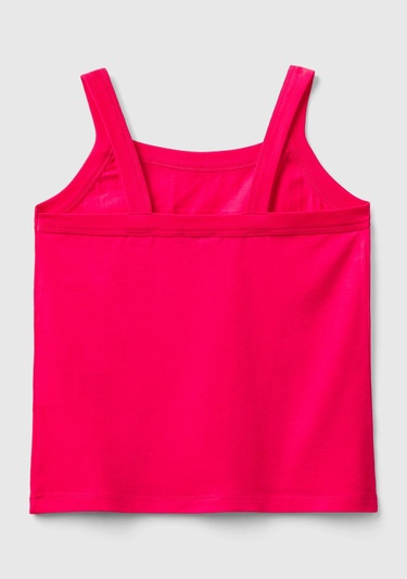  Kız Çocuk Fuşya Simli Logo Baskılı İnce Askılı Atlet