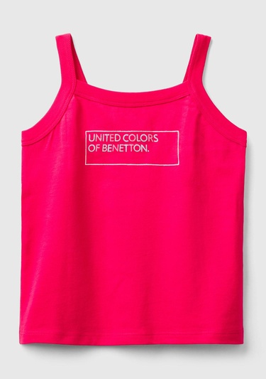  Kız Çocuk Fuşya Simli Logo Baskılı İnce Askılı Atlet