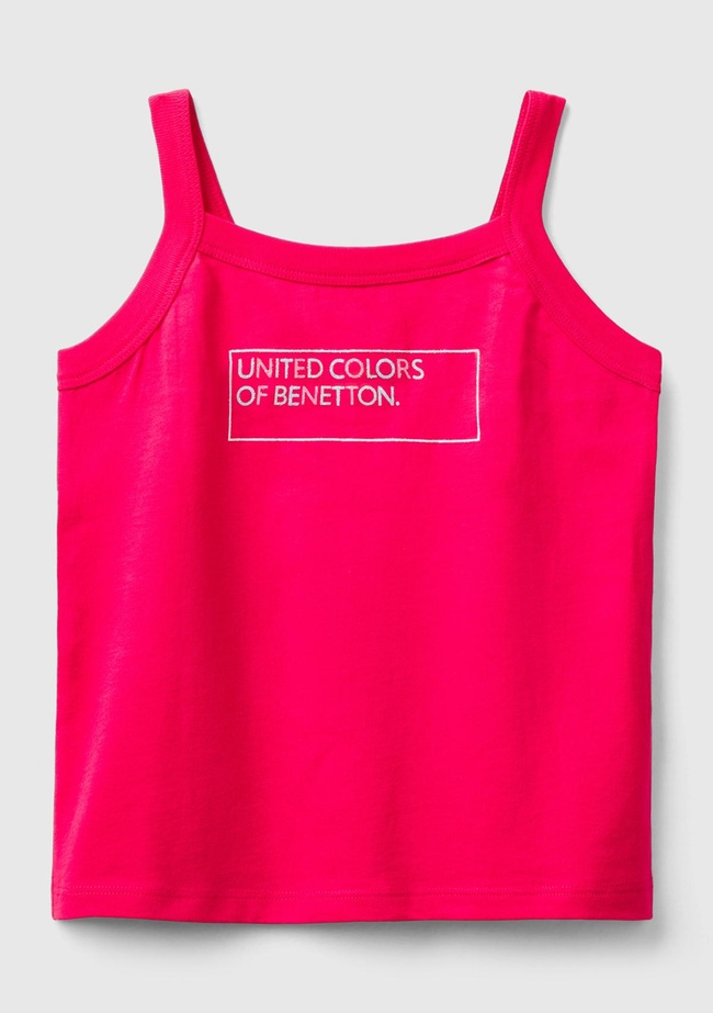  Kız Çocuk Fuşya Simli Logo Baskılı İnce Askılı Atlet