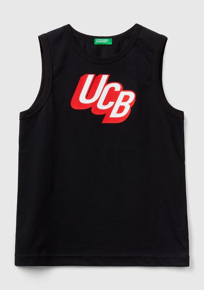  Erkek Çocuk Siyah Logo Baskılı Kolsuz Atlet