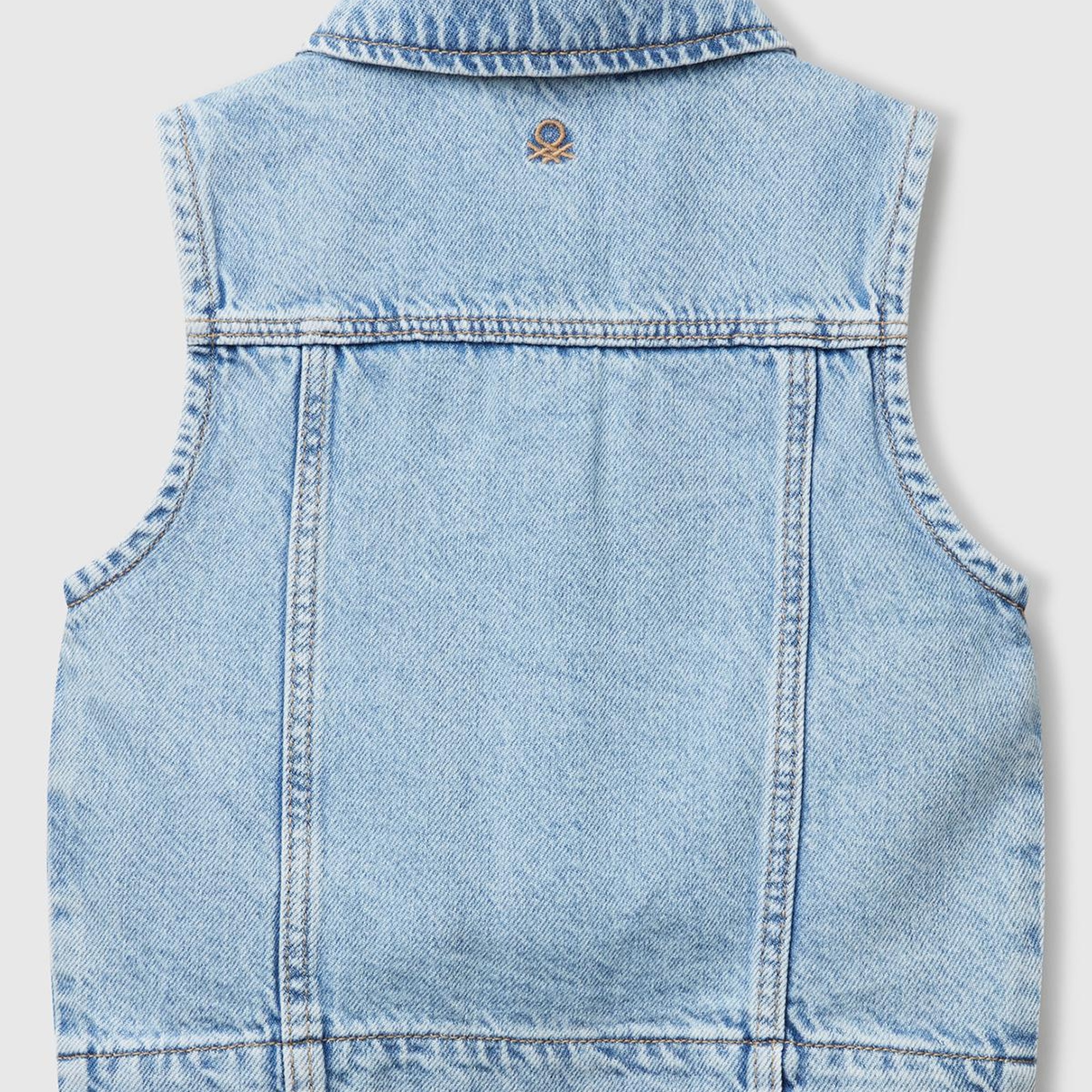 Kız Çocuk Denim Önü Makrome Detaylı Logo İşlemeli Regular Fit Denim Yelek