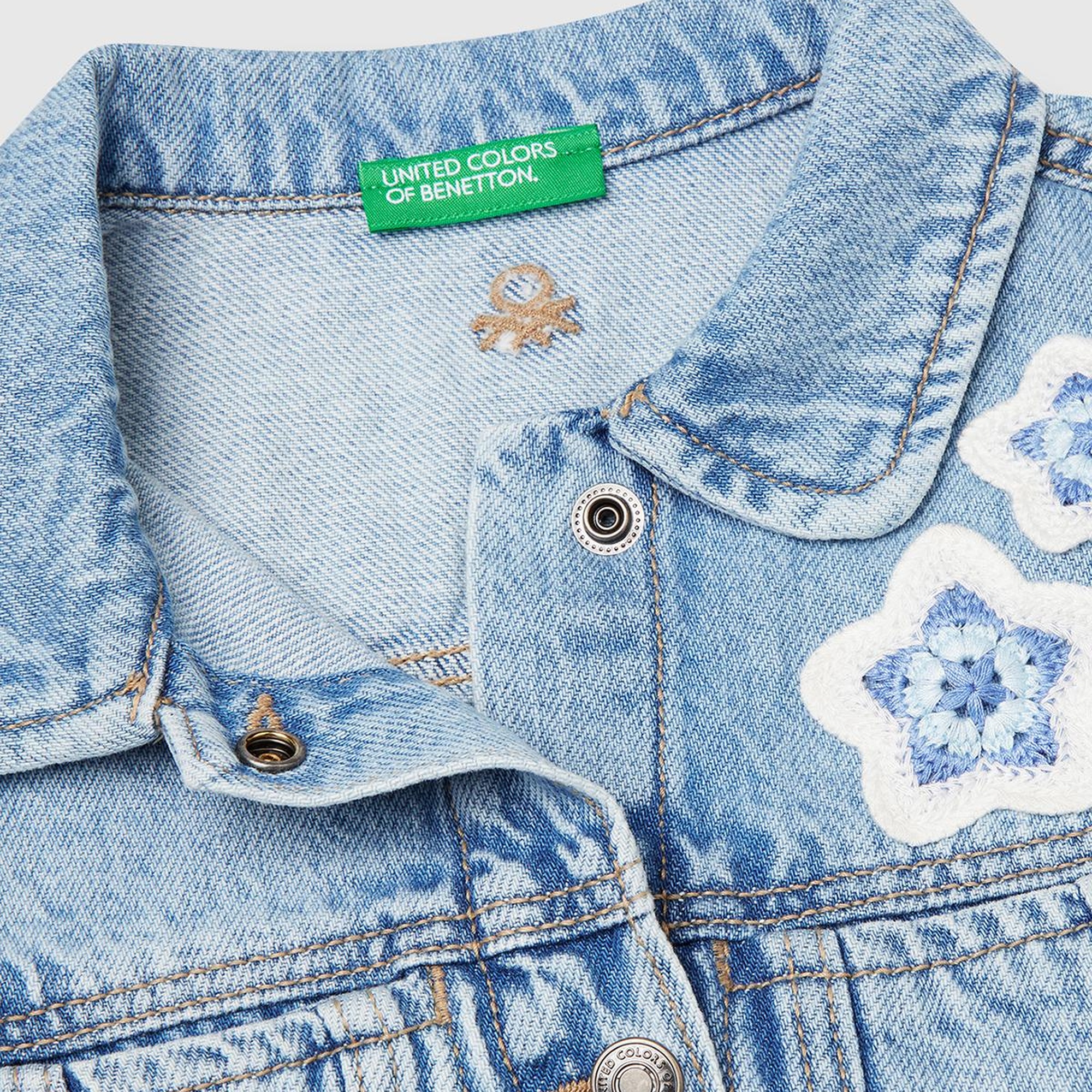 Kız Çocuk Denim Önü Makrome Detaylı Logo İşlemeli Regular Fit Denim Yelek