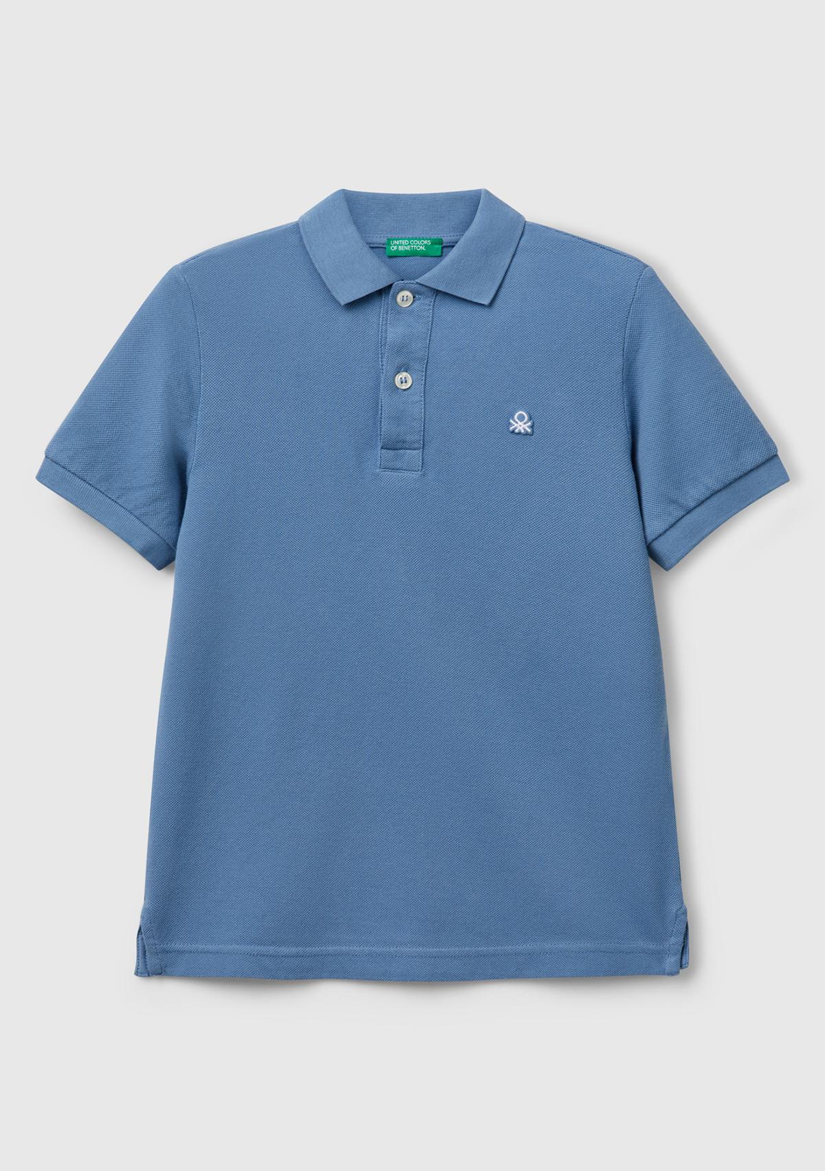  Erkek Çocuk Havacı Mavi Logolu Pike Polo T-Shirt