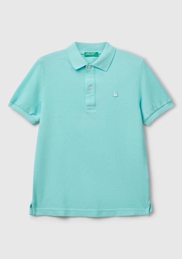 Erkek Çocuk Su Yeşili Logolu Pike Polo T-Shirt