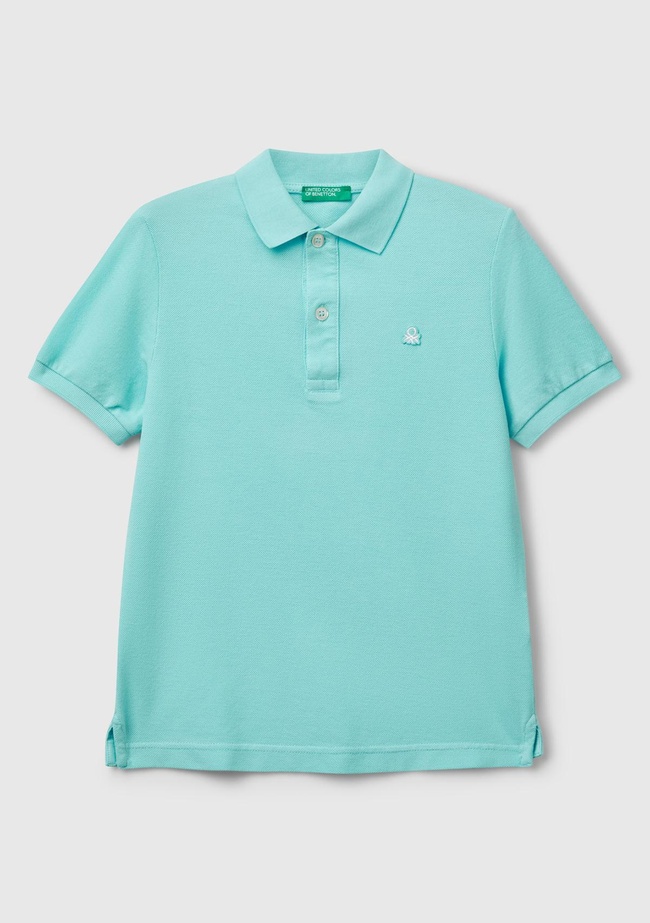  Erkek Çocuk Su Yeşili Logolu Pike Polo T-Shirt