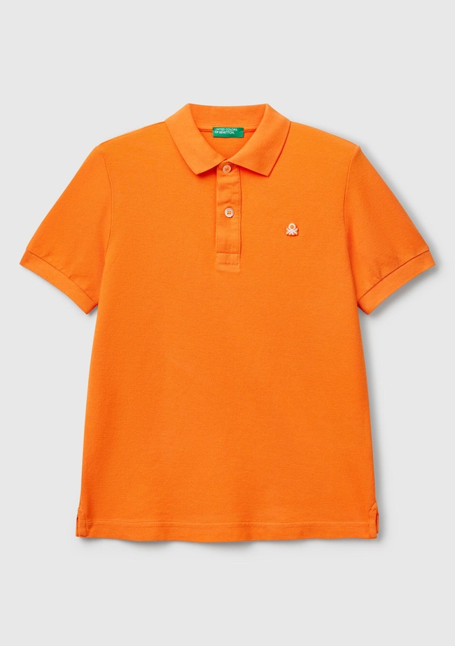  Erkek Çocuk Turuncu Logolu Pike Polo T-Shirt