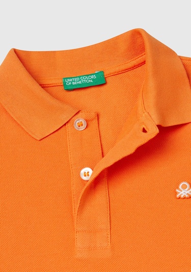  Erkek Çocuk Turuncu Logolu Pike Polo T-Shirt
