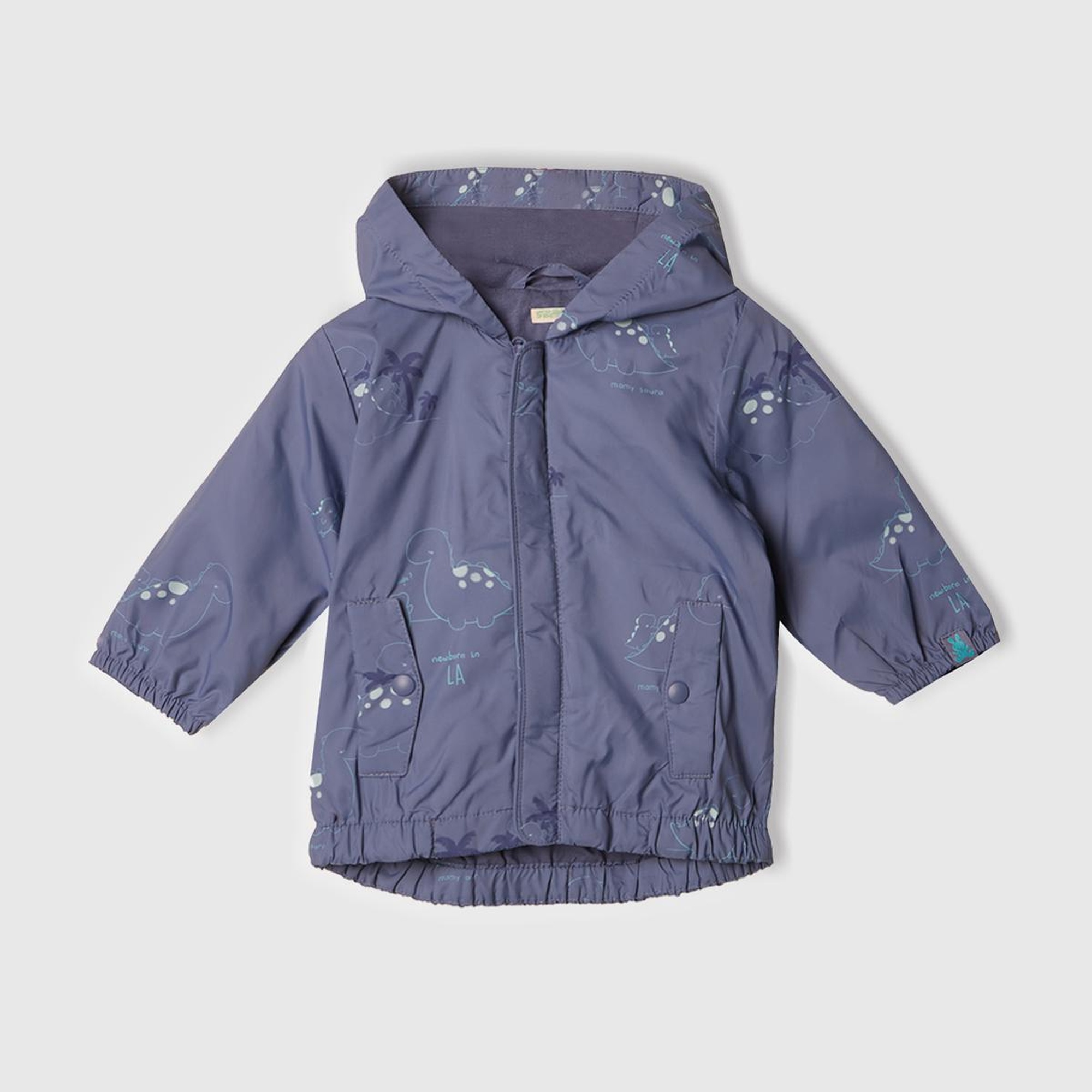 Bebek Mor Tamamı Baskılı Çift Cepli Kapüşonlu Yağmurluk