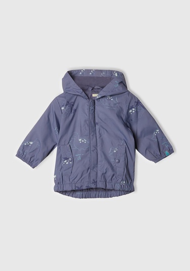  Bebek Mor Tamamı Baskılı Çift Cepli Kapüşonlu Yağmurluk