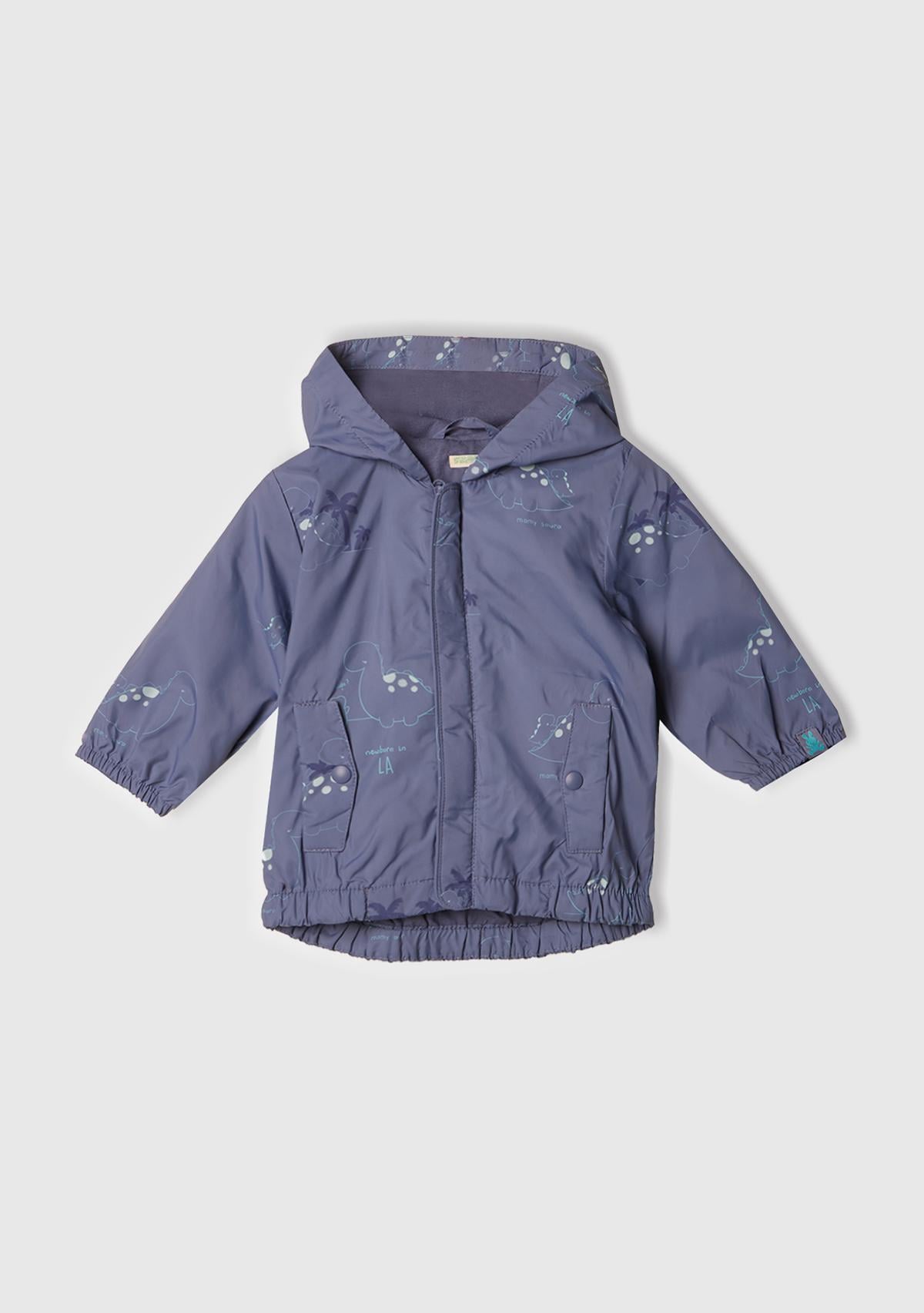  Bebek Mor Tamamı Baskılı Çift Cepli Kapüşonlu Yağmurluk