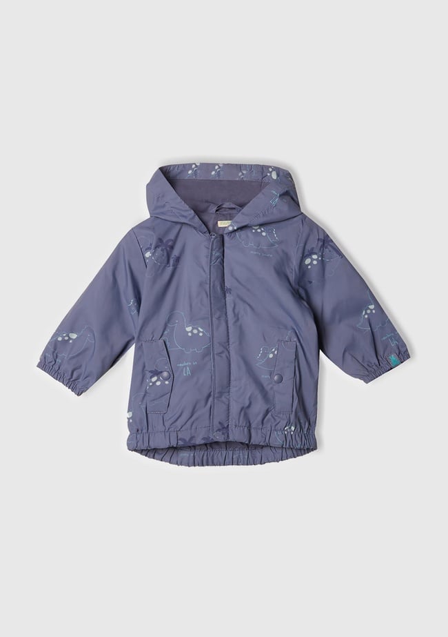  Bebek Mor Tamamı Baskılı Çift Cepli Kapüşonlu Yağmurluk