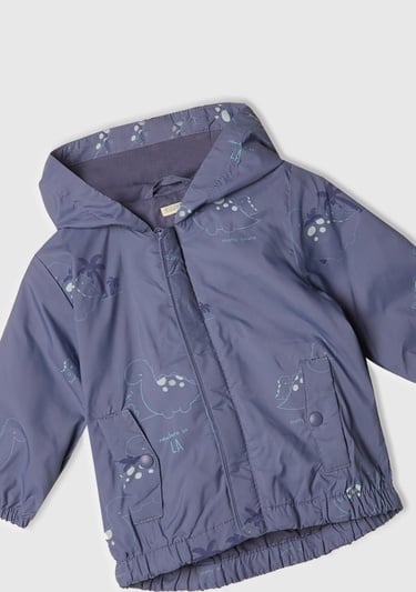  Bebek Mor Tamamı Baskılı Çift Cepli Kapüşonlu Yağmurluk