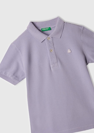  Erkek Çocuk Mor Logolu Pike Polo T-Shirt