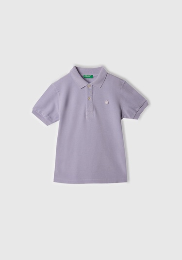  Erkek Çocuk Mor Logolu Pike Polo T-Shirt