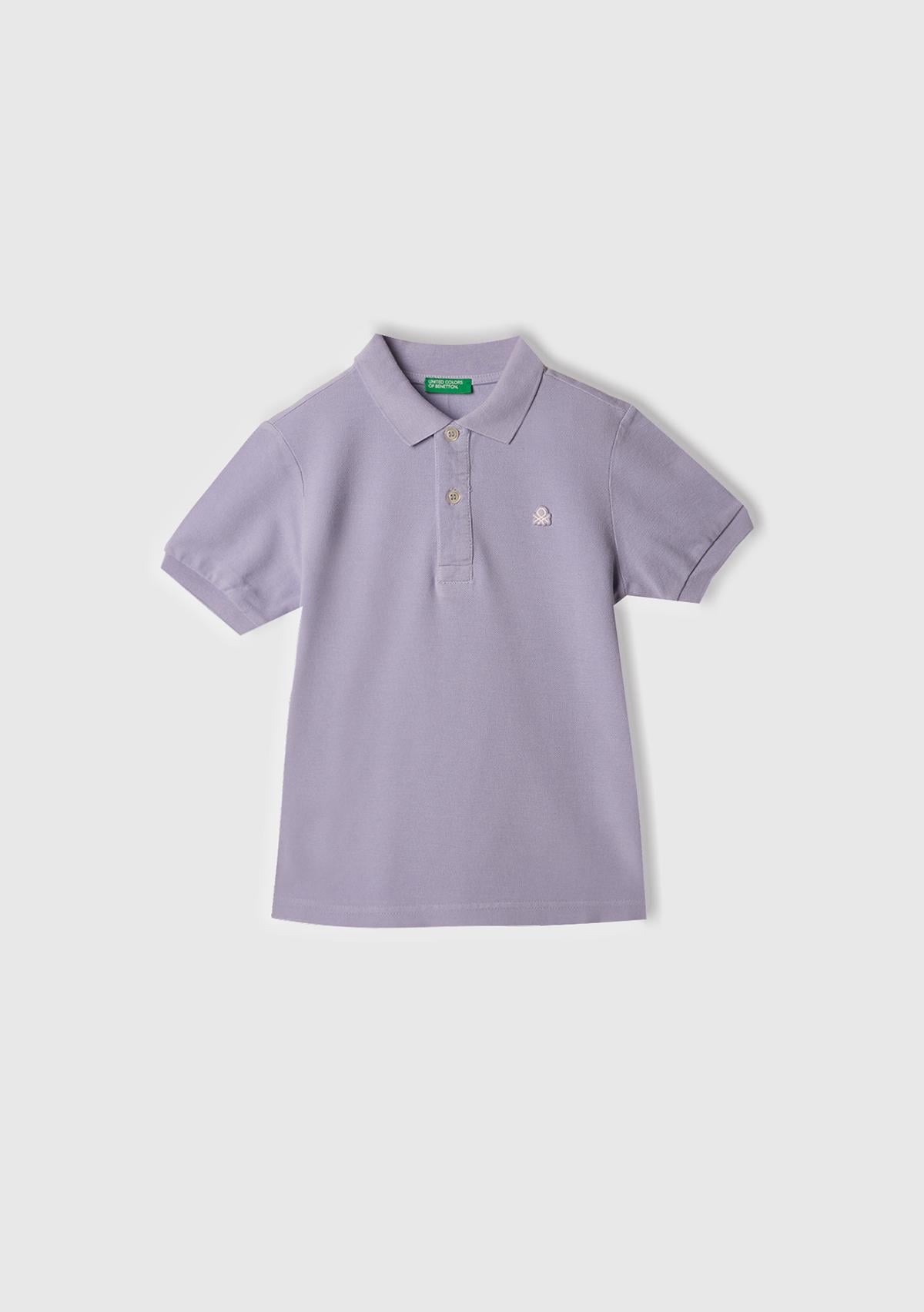  Erkek Çocuk Mor Logolu Pike Polo T-Shirt