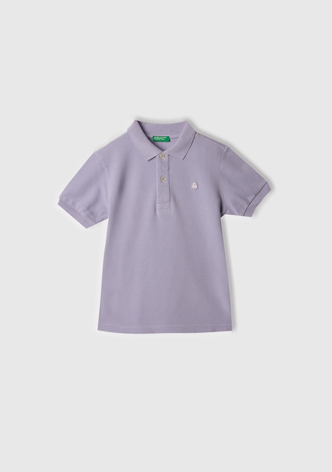  Erkek Çocuk Mor Logolu Pike Polo T-Shirt