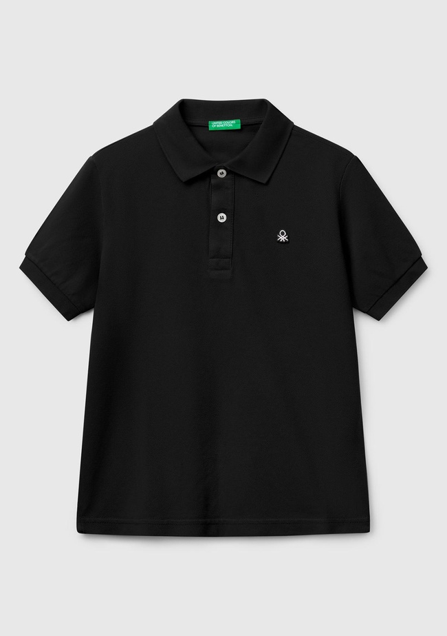  Erkek Çocuk Siyah Logolu Pike Polo T-Shirt