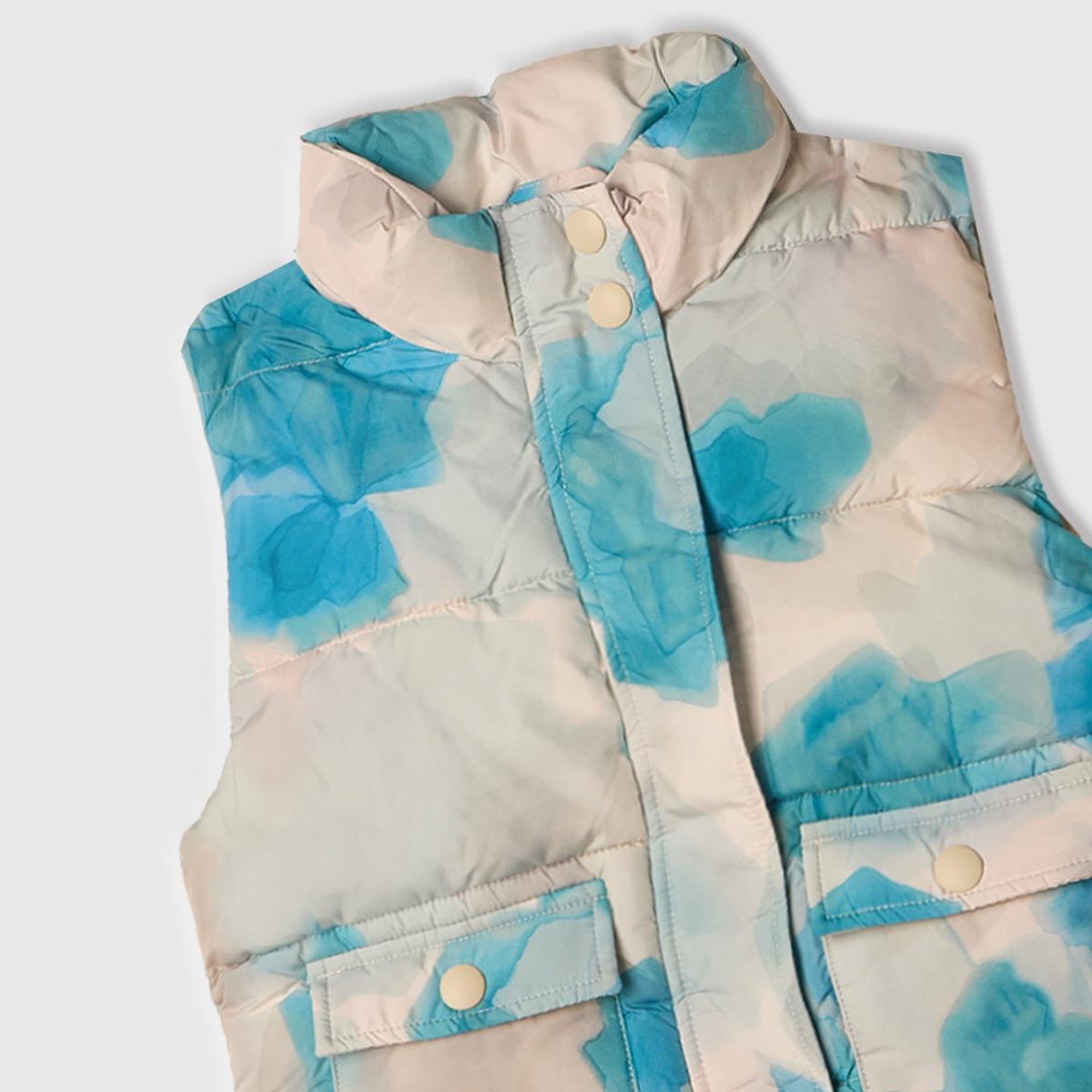 Kız Çocuk Mavi Mix Tamamı Desenli Logo Etiketli  Yelek