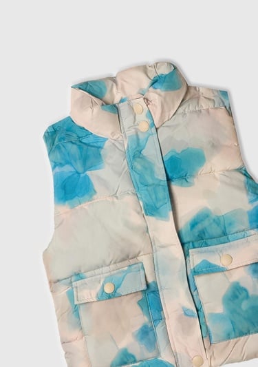  Kız Çocuk Mavi Mix Tamamı Desenli Logo Etiketli  Yelek