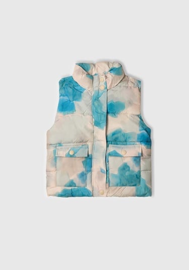  Kız Çocuk Mavi Mix Tamamı Desenli Logo Etiketli  Yelek