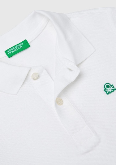  Erkek Çocuk Beyaz Logolu Pike Polo T-Shirt