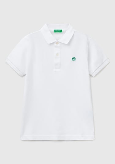  Erkek Çocuk Beyaz Logolu Pike Polo T-Shirt