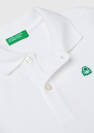  Erkek Çocuk Beyaz Logolu Pike Polo T-Shirt