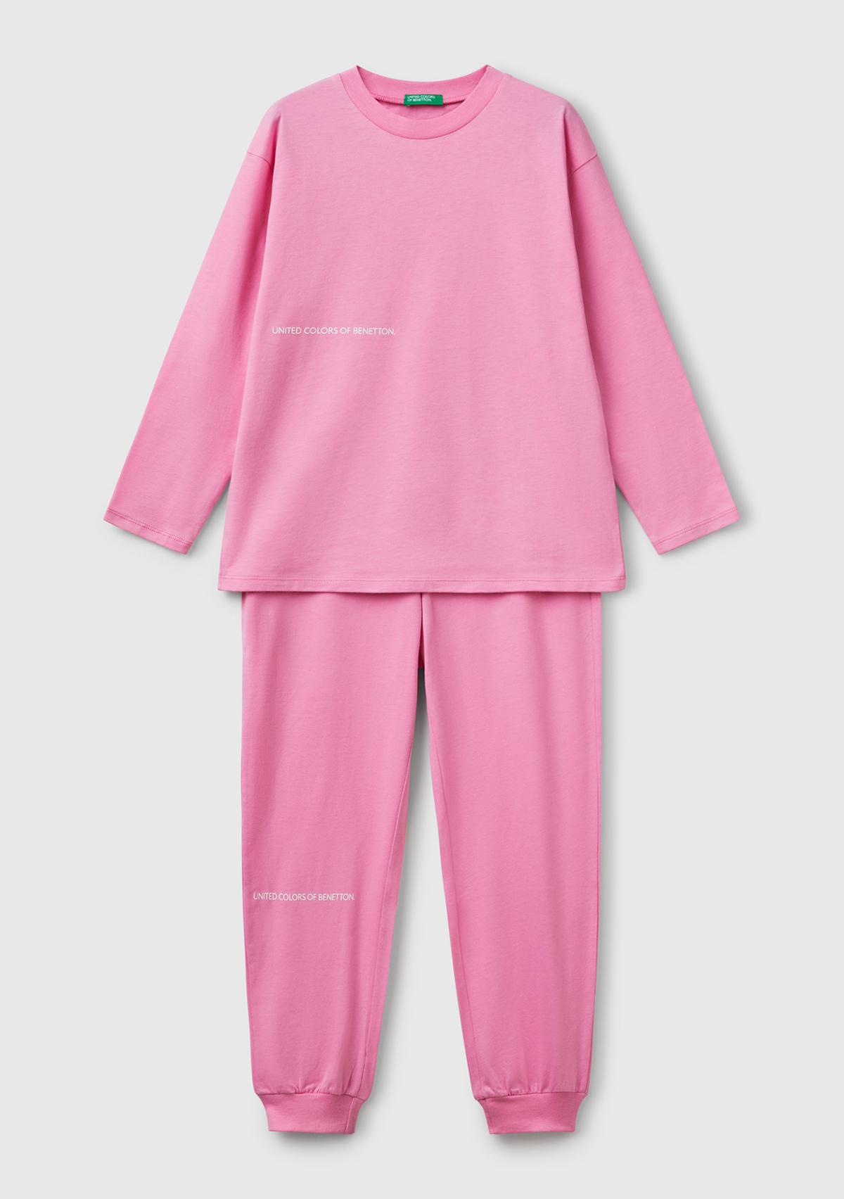  Erkek Çocuk Pembe Logo Şeritli T-Shirt - Jogger Takım