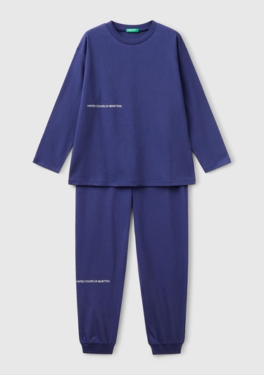  Erkek Çocuk İndigo Logo Şeritli T-Shirt - Jogger Takım