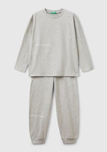  Erkek Çocuk Gri Melanj Logo Şeritli T-Shirt - Jogger Takım