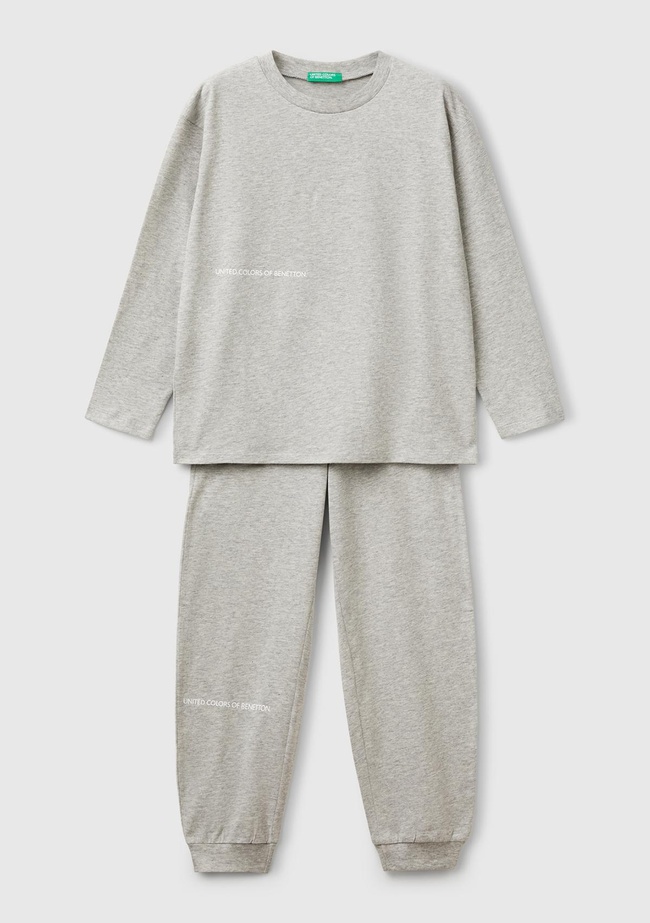  Erkek Çocuk Gri Melanj Logo Şeritli T-Shirt - Jogger Takım