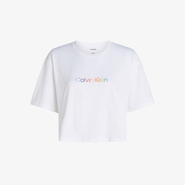  Calvin Klein Cotton Boxy Crop Pride Kadın Beyaz T-Shirt