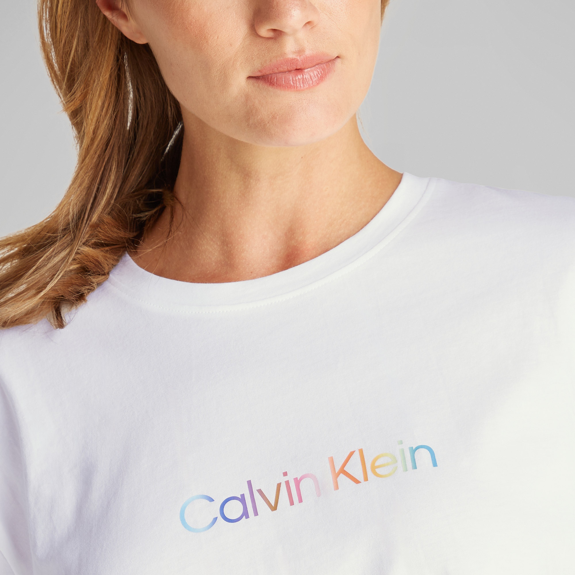 Calvin Klein Cotton Boxy Crop Pride Kadın Beyaz T-Shirt