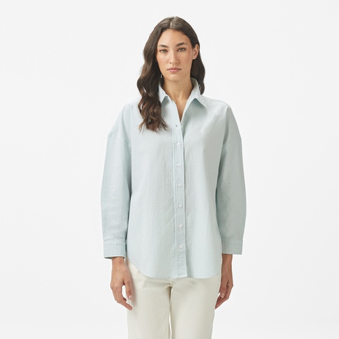  Nautica Kadın Yeşil Regular Fit Çizgili Gömlek