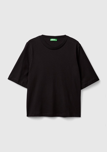  Kadın Siyah %100 Koton Boxy Fit T-Shirt