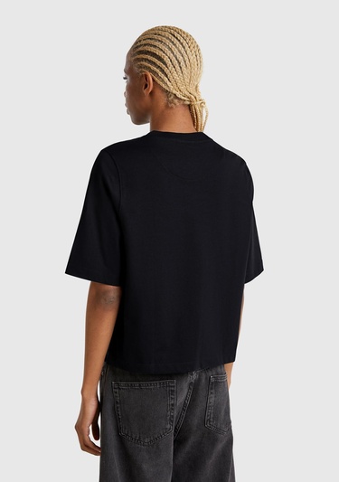  Kadın Siyah %100 Koton Boxy Fit T-Shirt