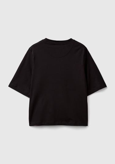  Kadın Siyah %100 Koton Boxy Fit T-Shirt