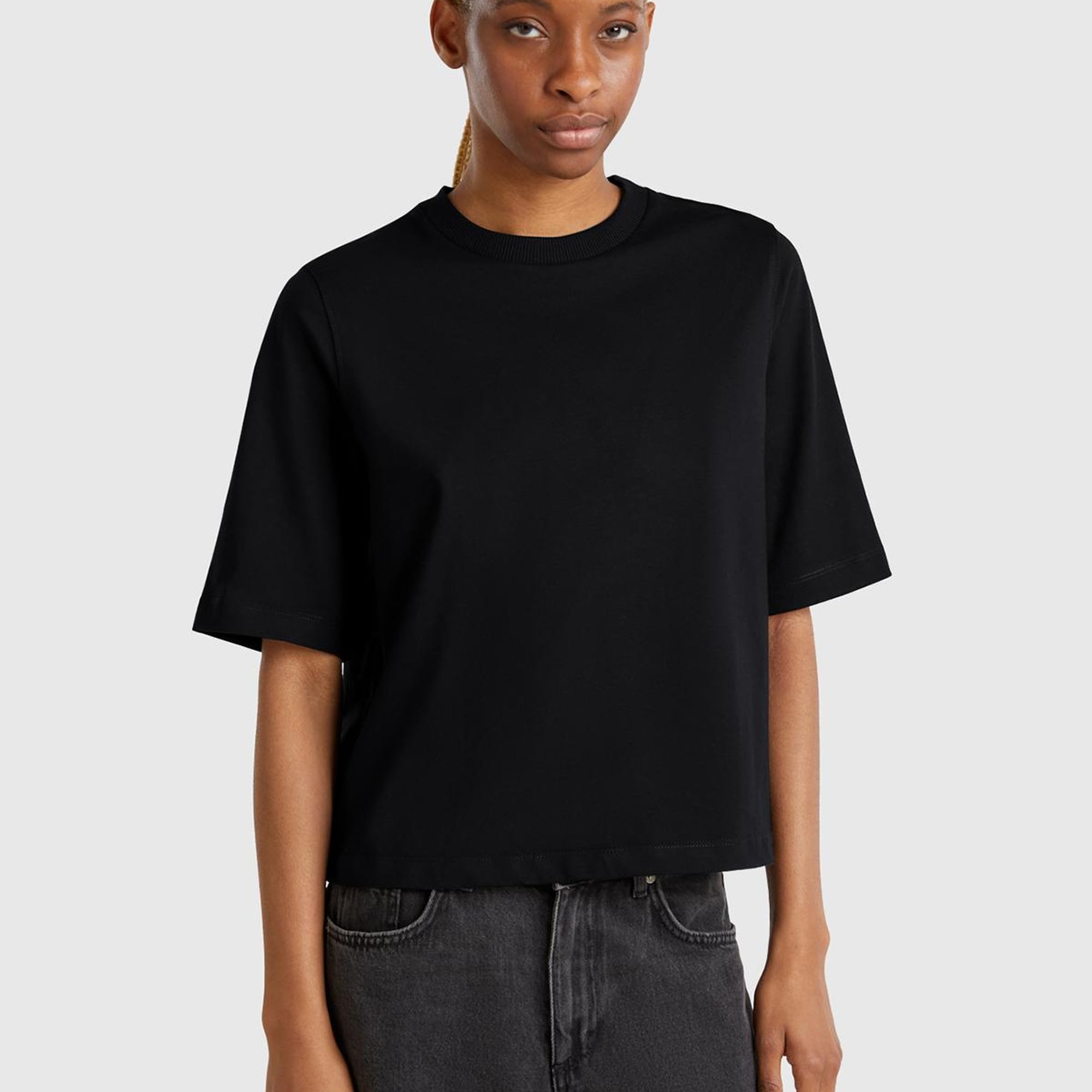 Kadın Siyah %100 Koton Boxy Fit T-Shirt