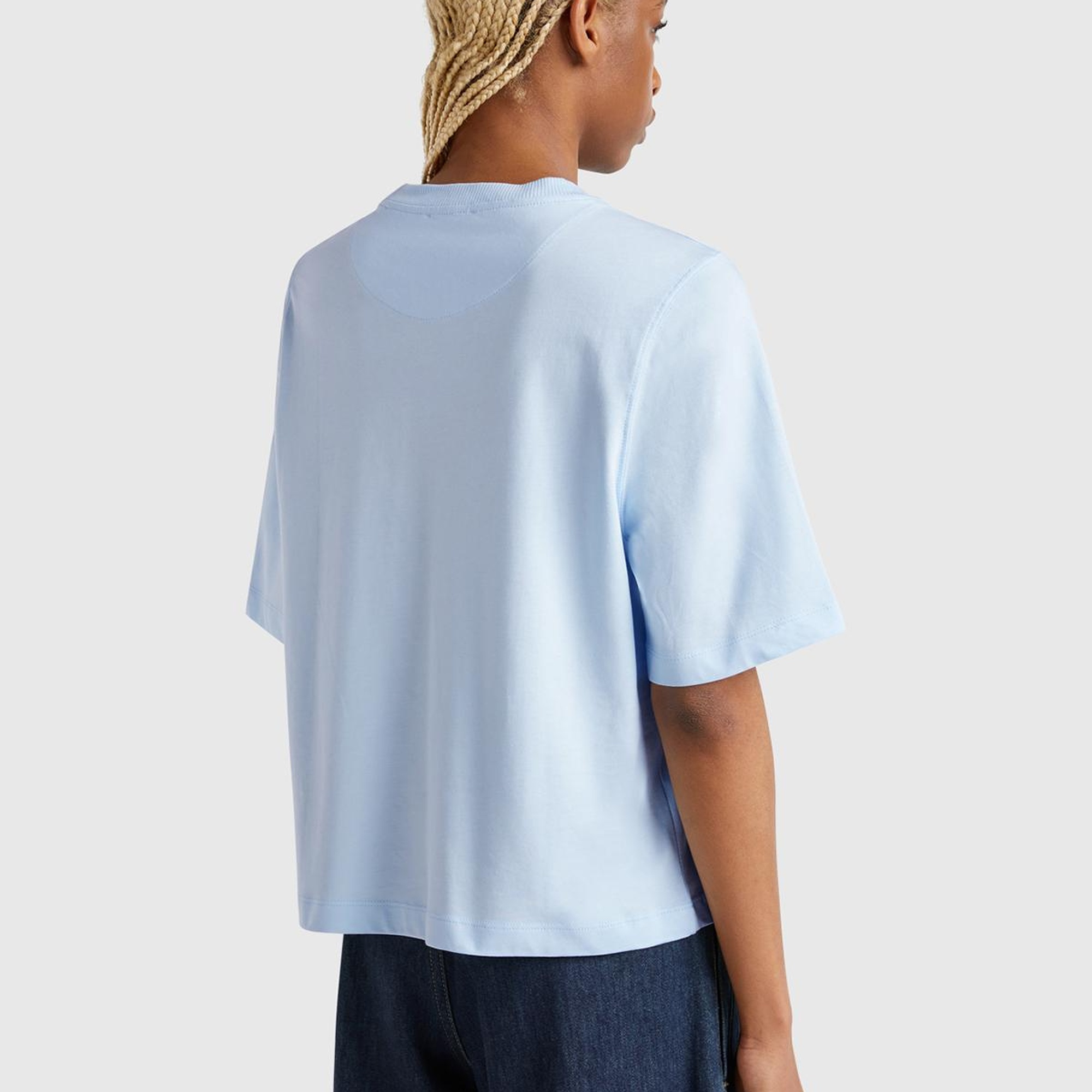 Kadın Açık Mavi %100 Koton Boxy Fit T-Shirt