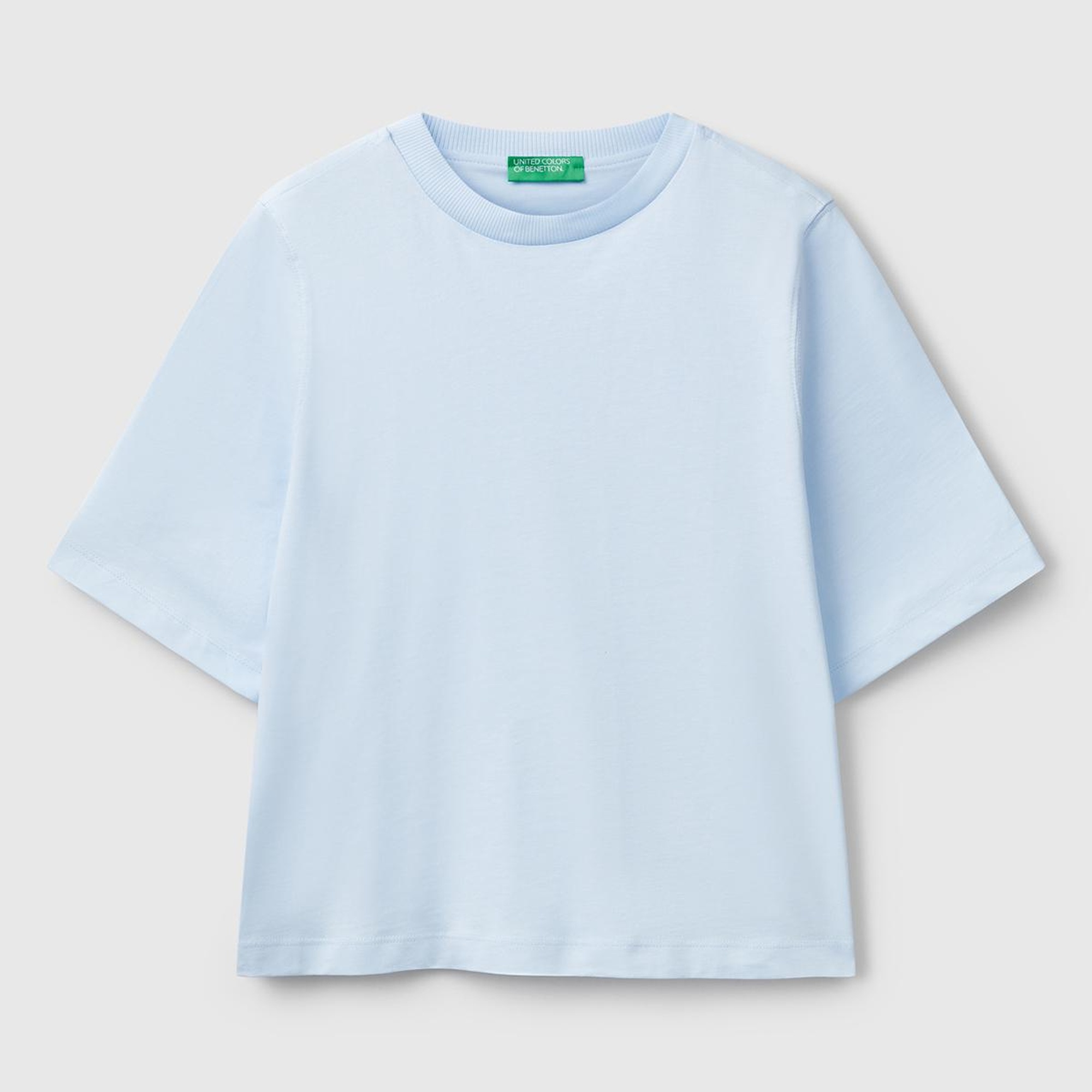 Kadın Açık Mavi %100 Koton Boxy Fit T-Shirt