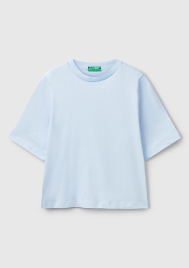  Kadın Açık Mavi %100 Koton Boxy Fit T-Shirt