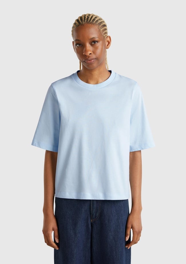  Kadın Açık Mavi %100 Koton Boxy Fit T-Shirt