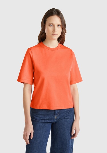  Kadın Turuncu %100 Koton Boxy Fit T-Shirt